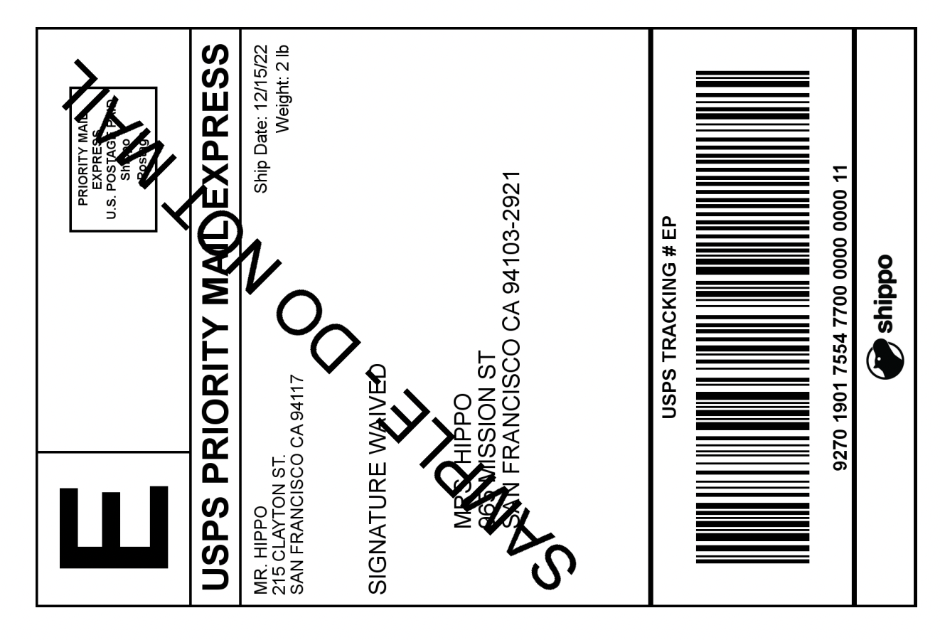 Sample shipping label