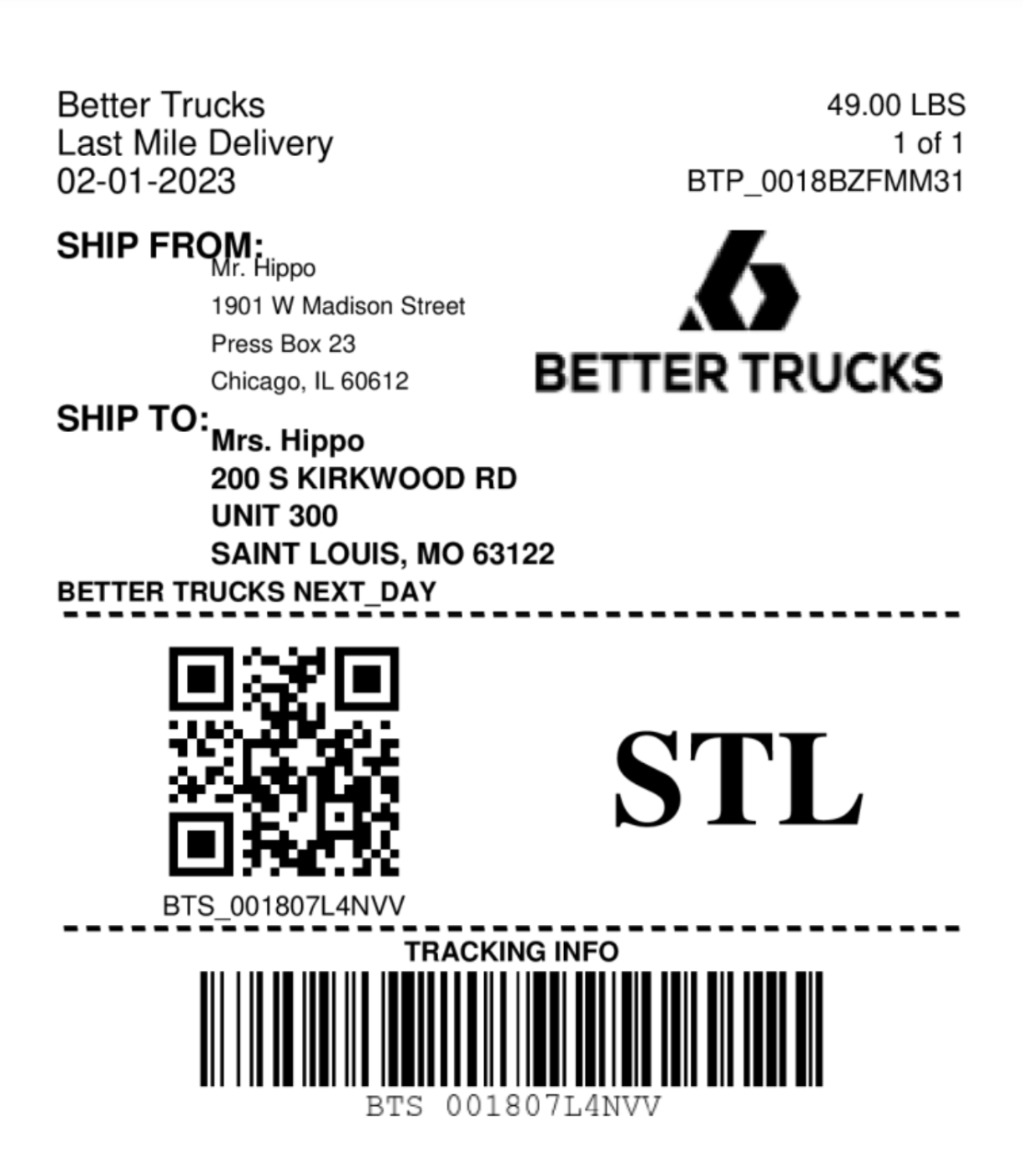 Sample label created using a Shipment object