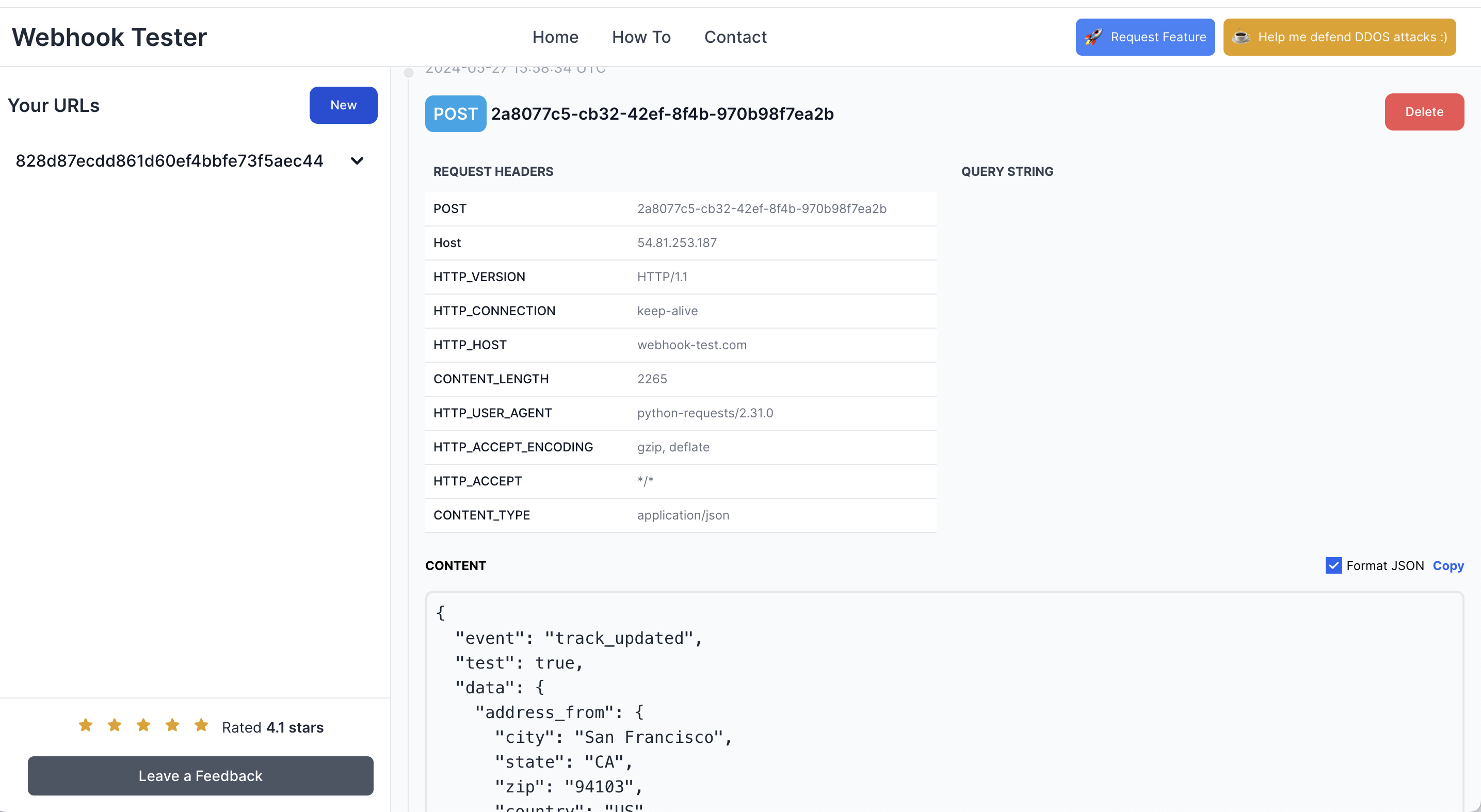 webhook testing website sample
